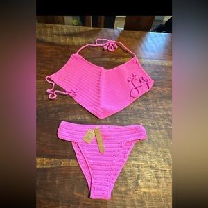 skims 2023 crocheted swimsuit in taffy - Top XXL Bottoms Large Brand New